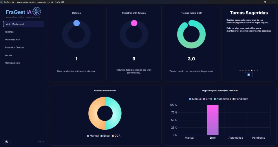 Dashboard principal de FraGest IA